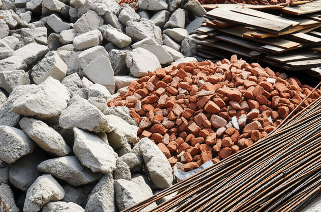 Sorted demolition materials for recycling
