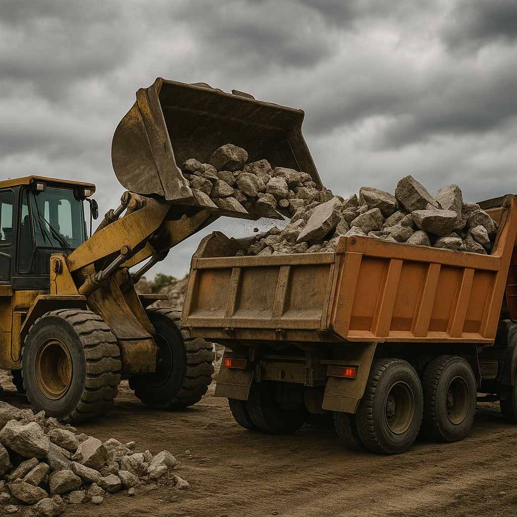 Loader Dumping Debris from Demolition